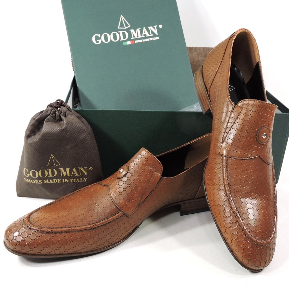 GOODMAN 🇮🇹 MEN'S TAN LASER LEATHER COMFORT LOAFERS